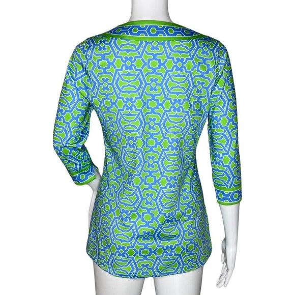 Gretchen Scott Shirt Womens XXS Blue Green Rio Gio Tunic Boho Bohemian Coastal - Picture 4 of 8
